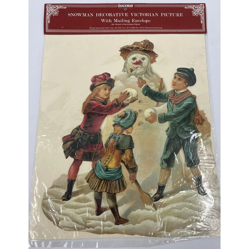 Vtg NOS Merrimack Shackman Collection Victorian Children Building Snowman Card